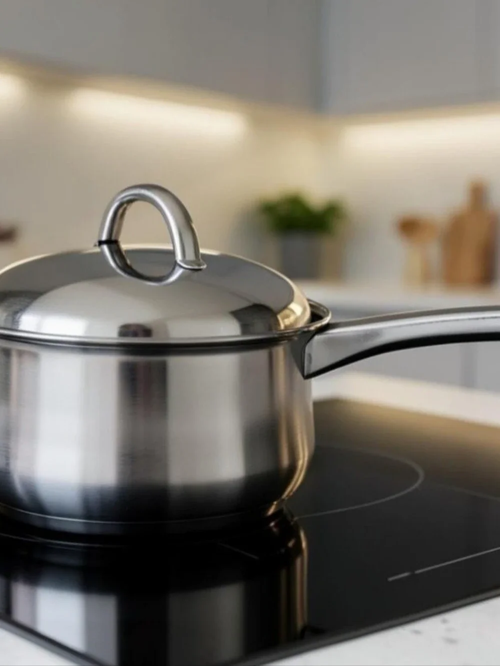 2 Quart Chef's Mark Cookware Stainless Steel Saucepan Bell-Shaped Body With Lid.